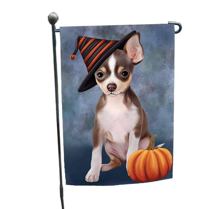 Happy Halloween Chihuahua Dog Wearing Witch Hat with Pumpkin Garden Flag