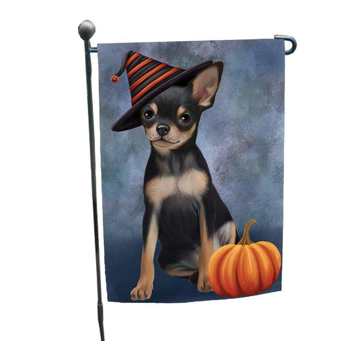 Happy Halloween Chihuahua Dog Wearing Witch Hat with Pumpkin Garden Flag