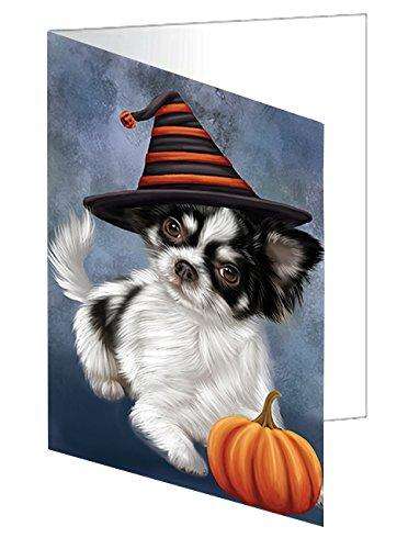 Happy Halloween Chihuahua Dog with Witch Hat with Pumpkin Handmade Artwork Assorted Pets Greeting Cards and Note Cards with Envelopes for All Occasions and Holiday Seasons