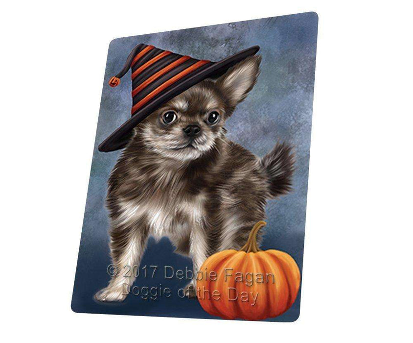 Happy Halloween Chihuahua Puppy Dog Wearing Witch Hat with Pumpkin Art Portrait Print Woven Throw Sherpa Plush Fleece Blanket