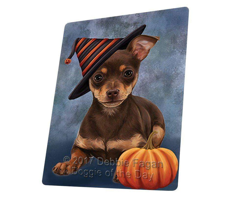 Happy Halloween Chihuahua Puppy Dog Wearing Witch Hat with Pumpkin Tempered Cutting Board