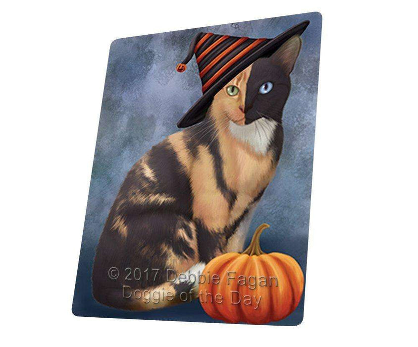 Happy Halloween Chimera Cat Wearing Witch Hat with Pumpkin Art Portrait Print Woven Throw Sherpa Plush Fleece Blanket