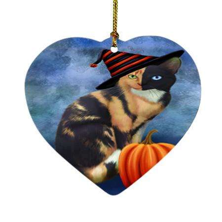 Happy Halloween Chimera Cat Wearing Witch Hat with Pumpkin Heart Christmas Ornament HPOR55013