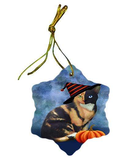 Happy Halloween Chimera Cat Wearing Witch Hat with Pumpkin Star Porcelain Ornament SPOR55004