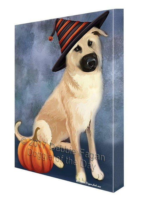 Happy Halloween Chinook Dog Wearing Witch Hat with Pumpkin Canvas Wall Art