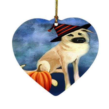 Happy Halloween Chinook Dog Wearing Witch Hat with Pumpkin Heart Christmas Ornament HPOR55014