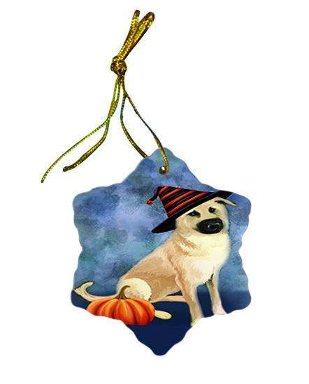 Happy Halloween Chinook Dog Wearing Witch Hat with Pumpkin Star Porcelain Ornament SPOR55005