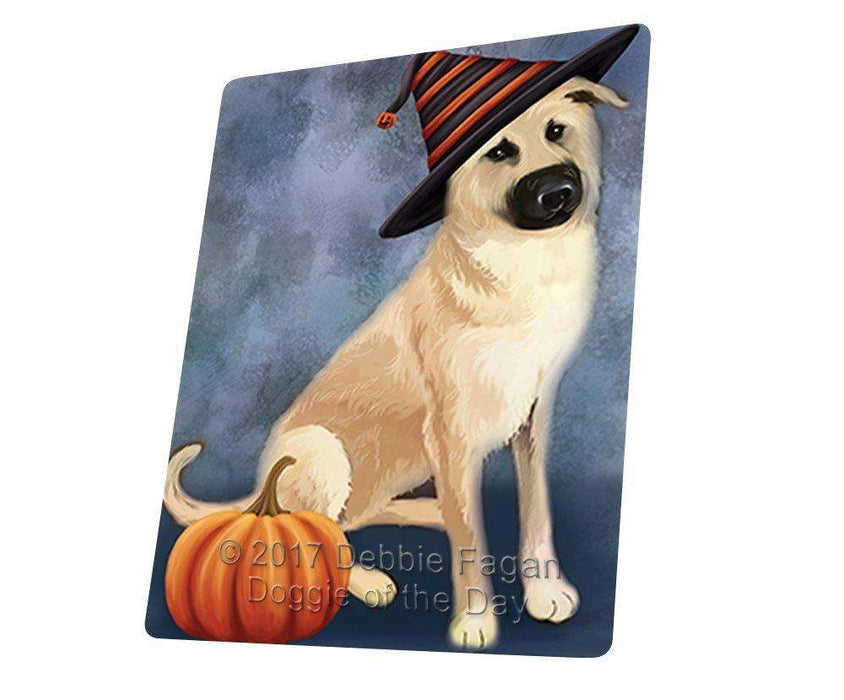 Happy Halloween Chinook Dog Wearing Witch Hat with Pumpkin Tempered Cutting Board