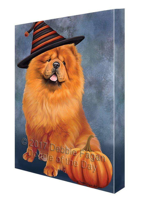 Happy Halloween Chow Chow Dog Wearing Witch Hat with Pumpkin Canvas Wall Art