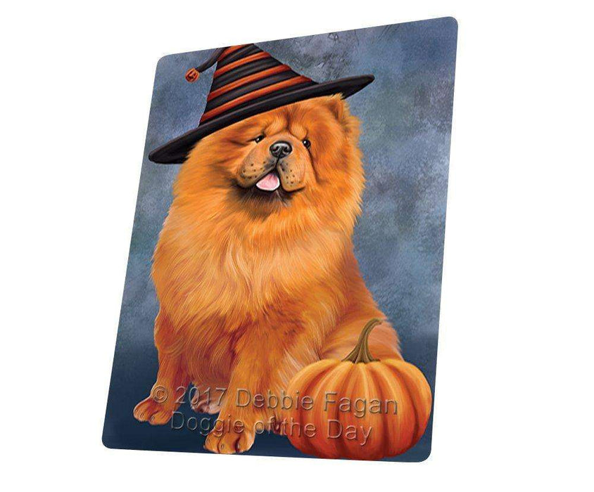 Happy Halloween Chow Chow Dog Wearing Witch Hat with Pumpkin Tempered Cutting Board