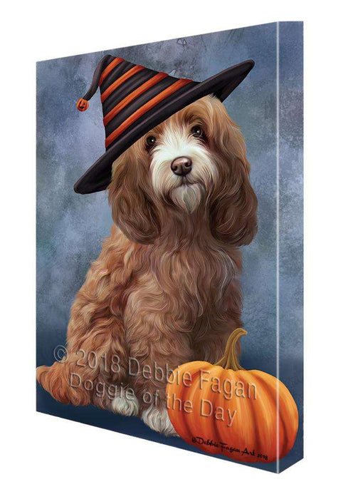 Happy Halloween Cockapoo Dog Wearing Witch Hat with Pumpkin Canvas Print Wall Art Décor CVS111500