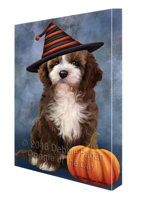 Happy Halloween Cockapoo Dog Wearing Witch Hat with Pumpkin Canvas Print Wall Art Décor CVS111509