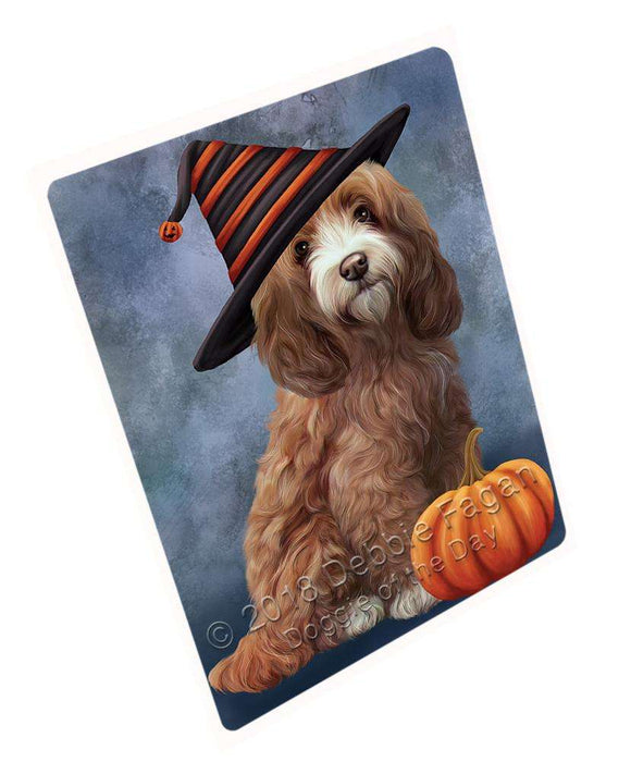 Happy Halloween Cockapoo Dog Wearing Witch Hat with Pumpkin Cutting Board C68994