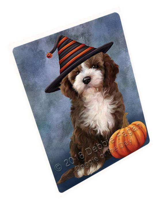 Happy Halloween Cockapoo Dog Wearing Witch Hat with Pumpkin Cutting Board C68997