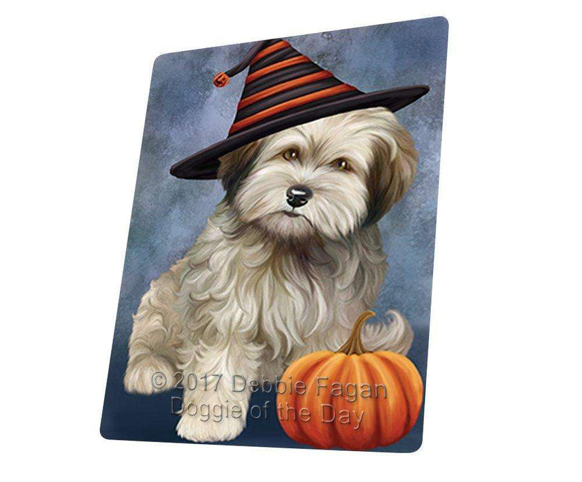 Happy Halloween Cockapoo Dog Wearing Witch Hat with Pumpkin Tempered Cutting Board