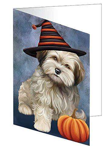 Happy Halloween Cockapoo Dog with Witch Hat with Pumpkin Handmade Artwork Assorted Pets Greeting Cards and Note Cards with Envelopes for All Occasions and Holiday Seasons