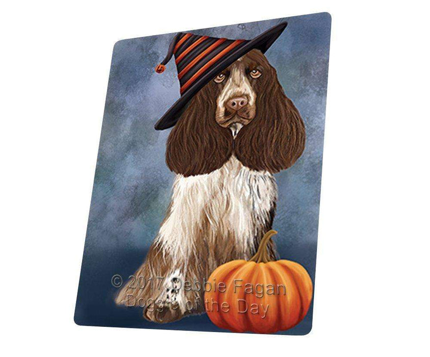 Happy Halloween Cocker Spaniel Dog Wearing Witch Hat with Pumpkin Art Portrait Print Woven Throw Sherpa Plush Fleece Blanket