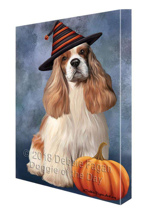 Happy Halloween Cocker Spaniel Dog Wearing Witch Hat with Pumpkin Canvas Print Wall Art Décor CVS111518