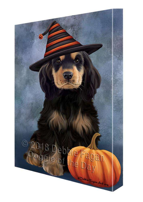Happy Halloween Cocker Spaniel Dog Wearing Witch Hat with Pumpkin Canvas Print Wall Art Décor CVS111527