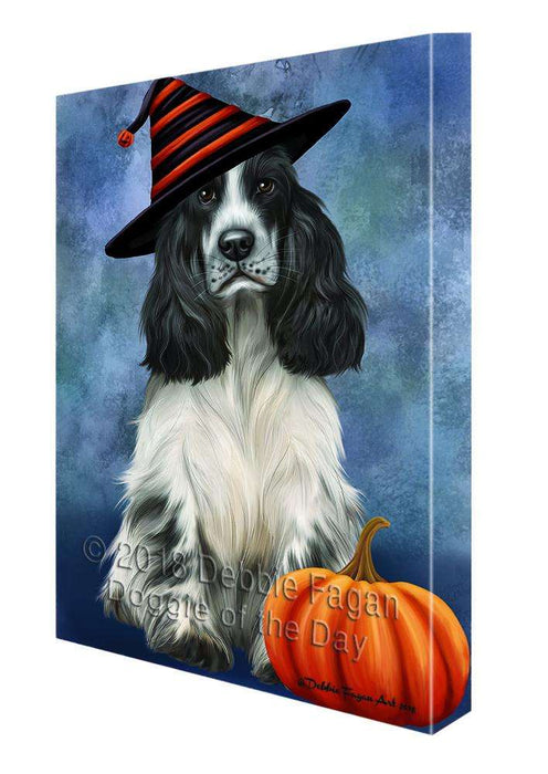 Happy Halloween Cocker Spaniel Dog Wearing Witch Hat with Pumpkin Canvas Print Wall Art Décor CVS112463