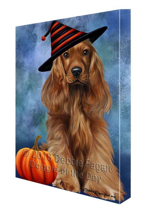 Happy Halloween Cocker Spaniel Dog Wearing Witch Hat with Pumpkin Canvas Print Wall Art Décor CVS112490