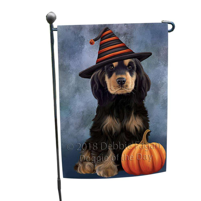 Happy Halloween Cocker Spaniel Dog Wearing Witch Hat with Pumpkin Garden Flag GFLG54915