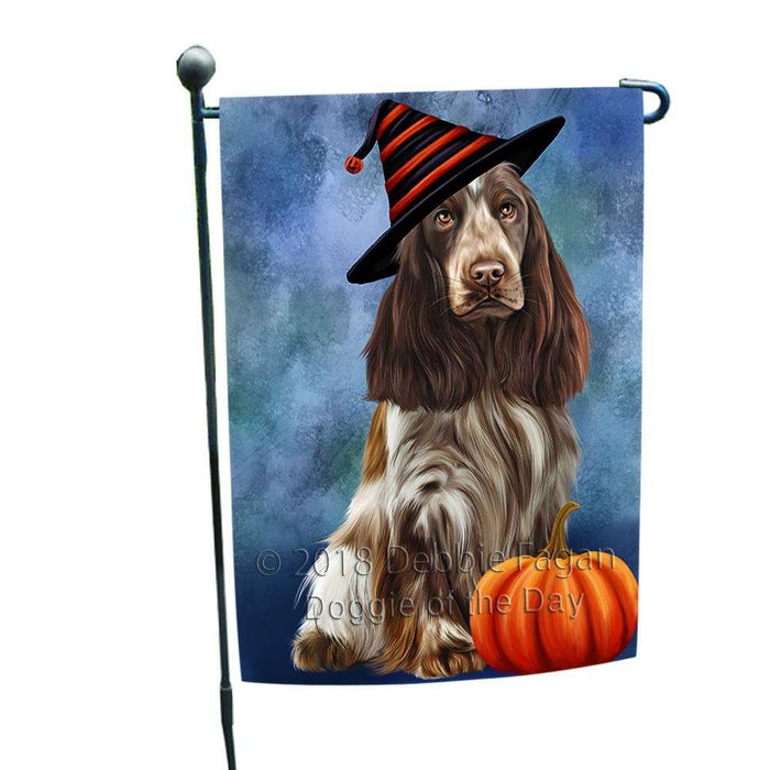 Happy Halloween Cocker Spaniel Dog Wearing Witch Hat with Pumpkin Garden Flag GFLG55020