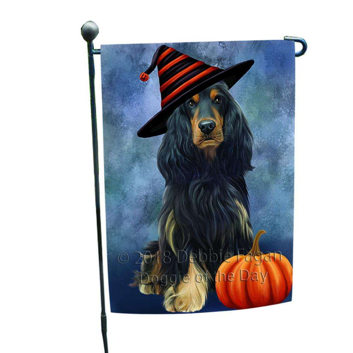 Happy Halloween Cocker Spaniel Dog Wearing Witch Hat with Pumpkin Garden Flag GFLG55021