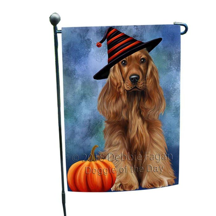 Happy Halloween Cocker Spaniel Dog Wearing Witch Hat with Pumpkin Garden Flag GFLG55022