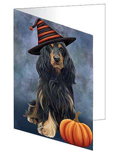Happy Halloween Cocker Spaniel Dog Wearing Witch Hat with Pumpkin Handmade Artwork Assorted Pets Greeting Cards and Note Cards with Envelopes for All Occasions and Holiday Seasons D013