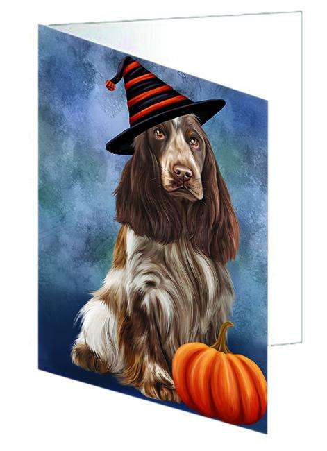 Happy Halloween Cocker Spaniel Dog Wearing Witch Hat with Pumpkin Handmade Artwork Assorted Pets Greeting Cards and Note Cards with Envelopes for All Occasions and Holiday Seasons GCD68696