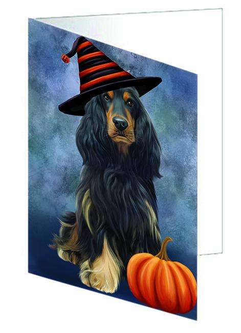 Happy Halloween Cocker Spaniel Dog Wearing Witch Hat with Pumpkin Handmade Artwork Assorted Pets Greeting Cards and Note Cards with Envelopes for All Occasions and Holiday Seasons GCD68699