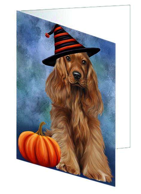 Happy Halloween Cocker Spaniel Dog Wearing Witch Hat with Pumpkin Handmade Artwork Assorted Pets Greeting Cards and Note Cards with Envelopes for All Occasions and Holiday Seasons GCD68702