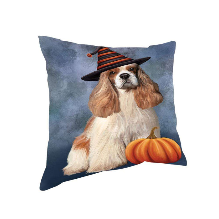 Happy Halloween Cocker Spaniel Dog Wearing Witch Hat with Pumpkin Pillow PIL76032