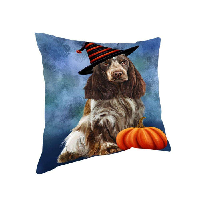 Happy Halloween Cocker Spaniel Dog Wearing Witch Hat with Pumpkin Pillow PIL76180