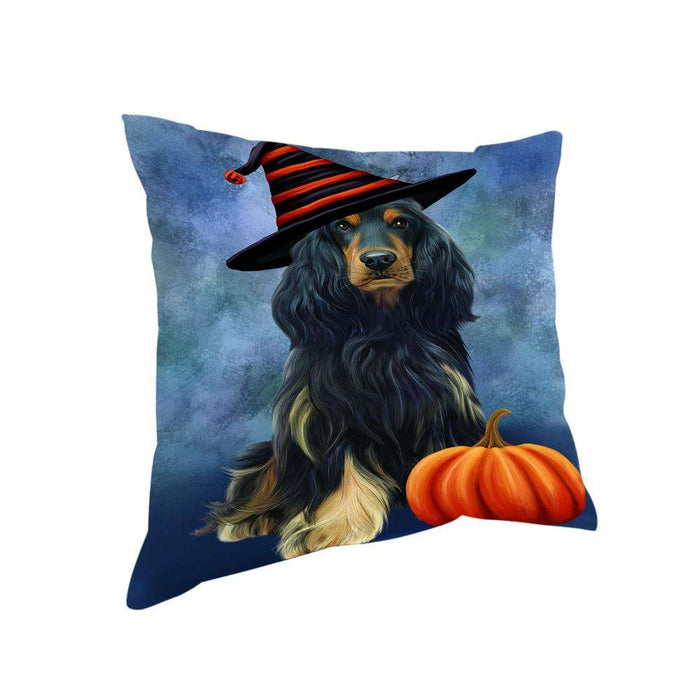Happy Halloween Cocker Spaniel Dog Wearing Witch Hat with Pumpkin Pillow PIL76184