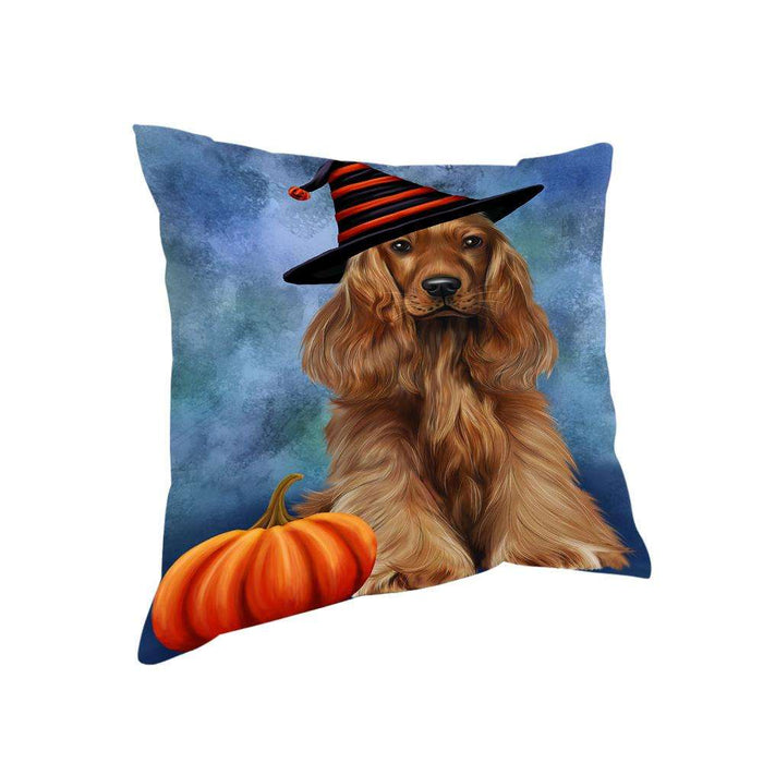 Happy Halloween Cocker Spaniel Dog Wearing Witch Hat with Pumpkin Pillow PIL76188