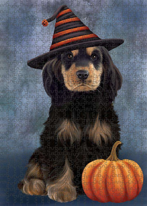 Happy Halloween Cocker Spaniel Dog Wearing Witch Hat with Pumpkin Puzzle with Photo Tin PUZL86568