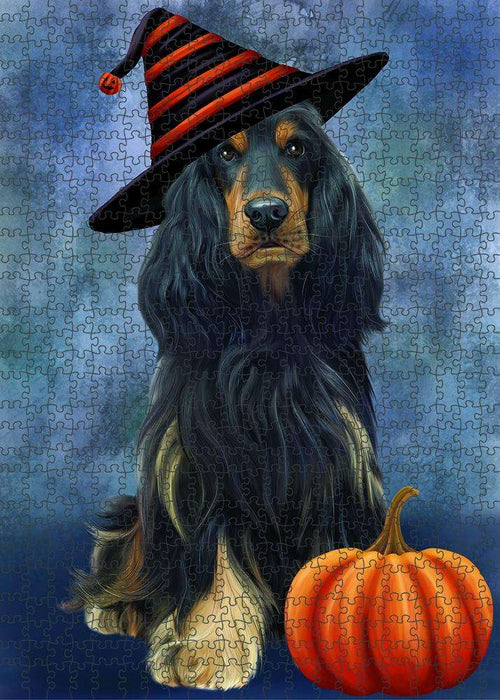 Happy Halloween Cocker Spaniel Dog Wearing Witch Hat with Pumpkin Puzzle with Photo Tin PUZL86992