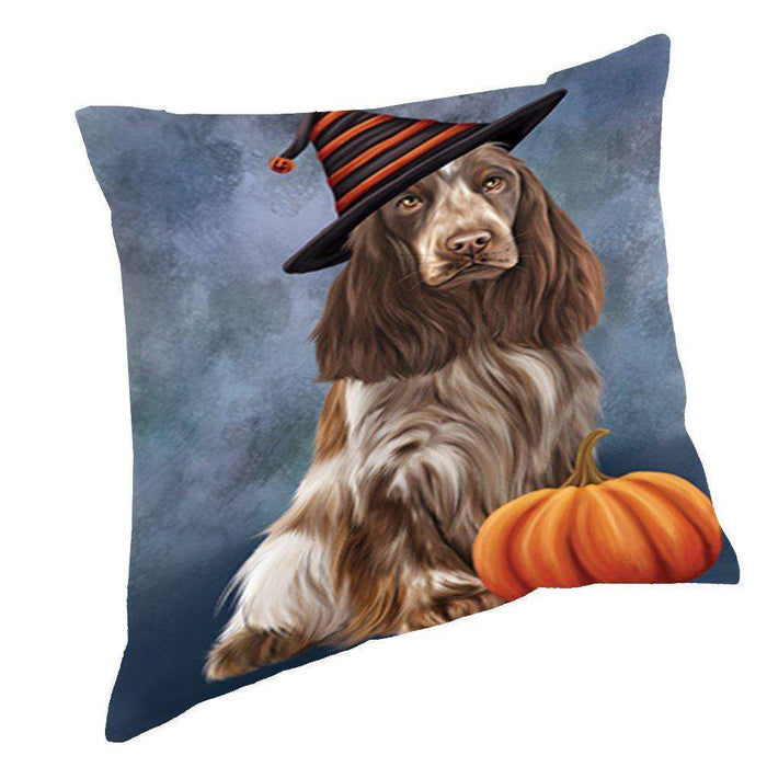 Happy Halloween Cocker Spaniel Dog Wearing Witch Hat with Pumpkin Throw Pillow D085