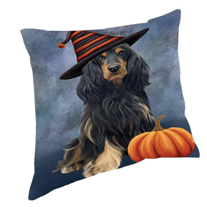 Happy Halloween Cocker Spaniel Dog Wearing Witch Hat with Pumpkin Throw Pillow D087