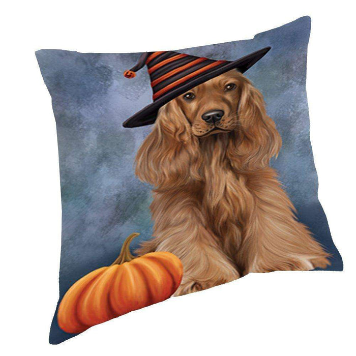 Happy Halloween Cocker Spaniel Dog Wearing Witch Hat with Pumpkin Throw Pillow D089