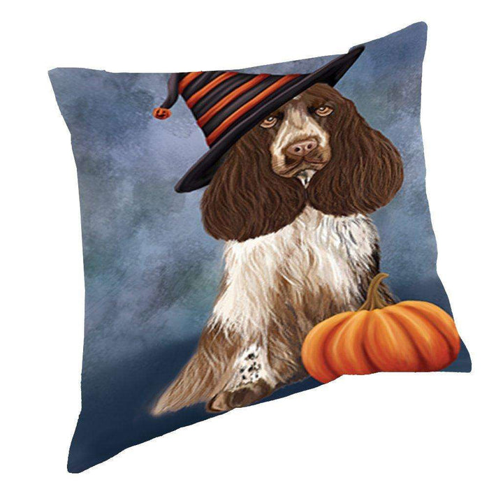 Happy Halloween Cocker Spaniel Dog Wearing Witch Hat with Pumpkin Throw Pillow