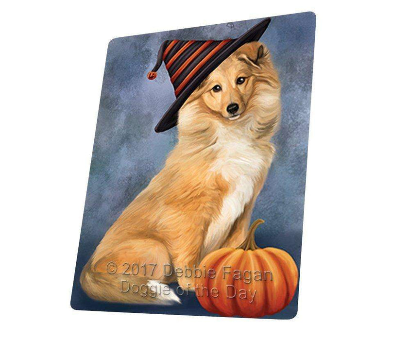 Happy Halloween Collie Dog Wearing Witch Hat with Pumpkin Art Portrait Print Woven Throw Sherpa Plush Fleece Blanket