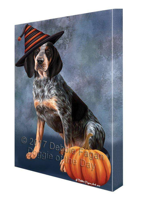 Happy Halloween Coonhound Bluetick Dog Wearing Witch Hat with Pumpkin Canvas Wall Art