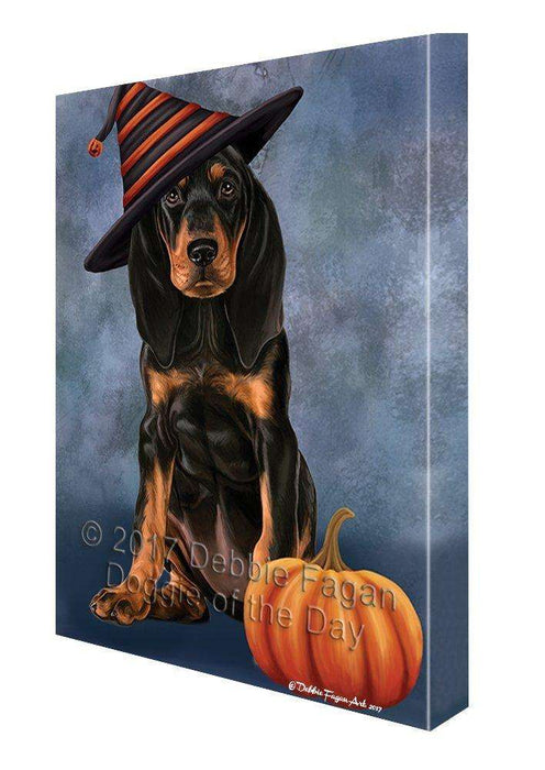 Happy Halloween Coonhound Dog Wearing Witch Hat with Pumpkin Canvas Wall Art