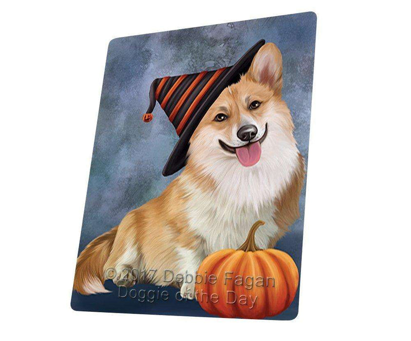 Happy Halloween Corgi Dog Wearing Witch Hat with Pumpkin Art Portrait Print Woven Throw Sherpa Plush Fleece Blanket
