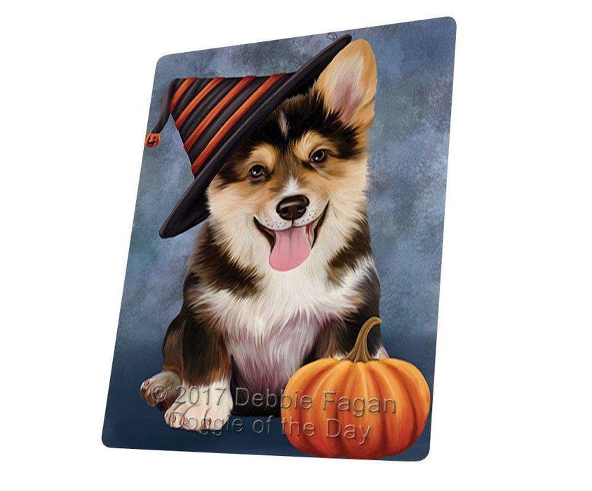 Happy Halloween Corgi Dog Wearing Witch Hat with Pumpkin Art Portrait Print Woven Throw Sherpa Plush Fleece Blanket