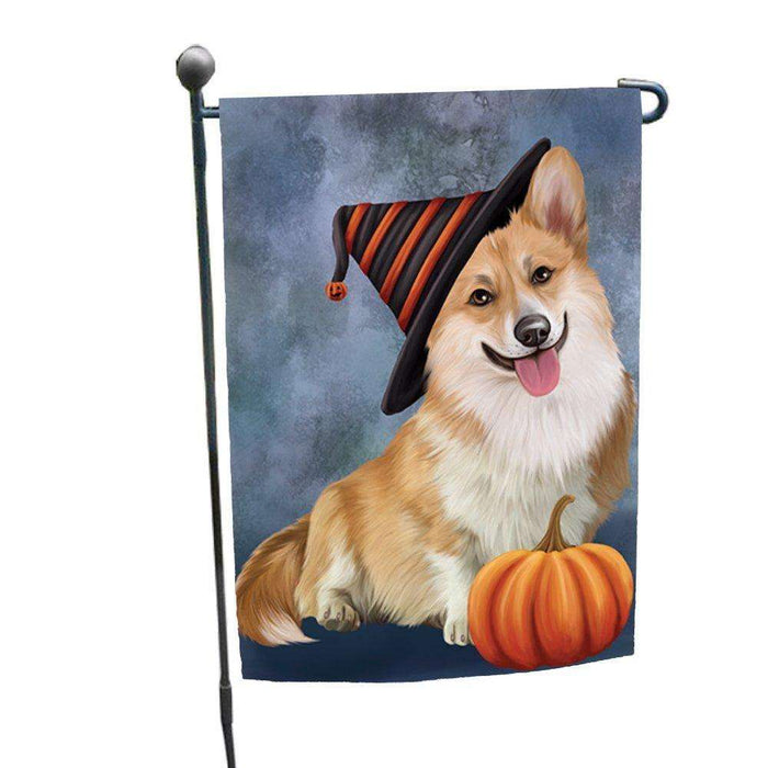 Happy Halloween Corgi Dog Wearing Witch Hat with Pumpkin Garden Flag