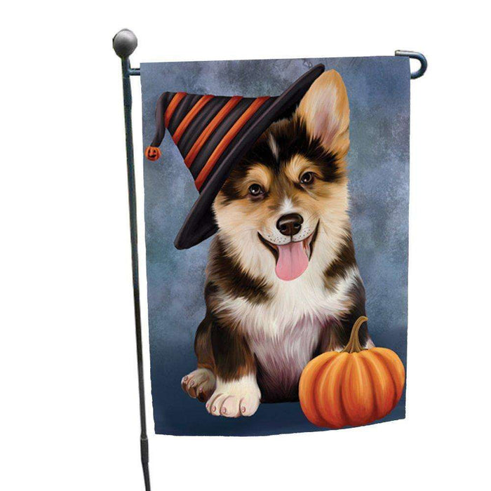 Happy Halloween Corgi Dog Wearing Witch Hat with Pumpkin Garden Flag